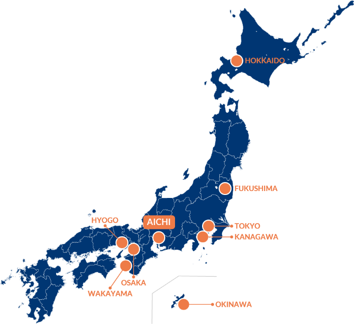 HOKKAIDO FUKUSHIMA TOKYO KANAGAWA AICHI OSAKA HYOGO WAKAYAMA